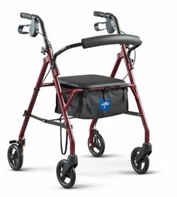 Medline Steel Rollator Walker with Seat, Burgundy, 350 lb. Weight Capacity, 6” Wheels, Foldable, Adjustable Handles, Rolling Walker for Seniors, Walke