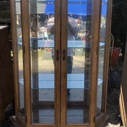 Rare Antique Curio Cabinet Glass Shelves 