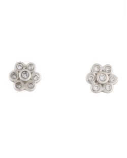 14k White Gold Diamond Flower Stud Earrings