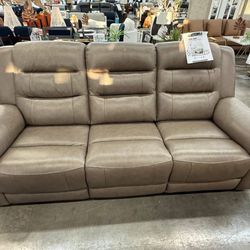 Pair of Mason Leather Power Reclining Sofas – Power Headrests – Brand New
