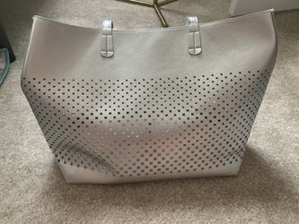 Silver Leather Tote Bag