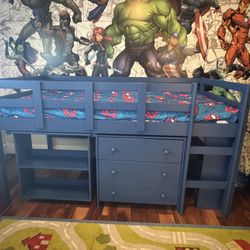 Twin Loft Bed With Pull Out Desk and Dresser and Mattress