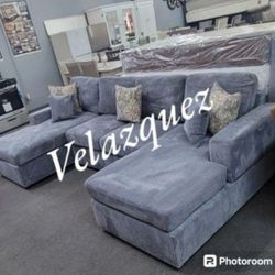 ✅️✅️ 4 pc dark grey corduroy fabric sectional sofa with doble chaise ✅️