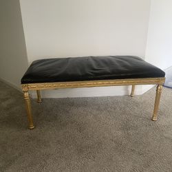 Black Leather Bench w/ Gold Trim 