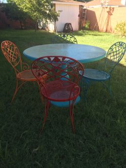 Vintage Wrought Iron Patio Table Set