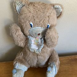 VTG Knickerbocker Plush Bear Blue Check Bib Booties Animals of Distinction 12"