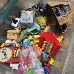 Tub Filled with Vintage Toys Disney, Trolls, McDonald's, Fisher Price, Diecast, & More all $25