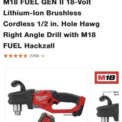 M18 FUEL GEN II 18-Volt Lithium-Ion Brushless Cordless 1/2 in. Hole Hawg Right Angle Drill with M18 FUEL Hackzall