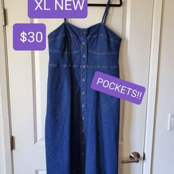 XL Denim Universal Thread Target Button Down Corset Dress With Pockets