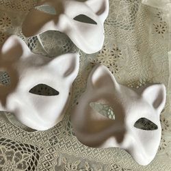 Cat Mask, 3PcsTherian Masks White Cat Masks Blank/DIY Halloween Mask Animal Half Facemasks