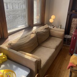 YELLOW CORDUROY PULL OUT COUCH (OBO)