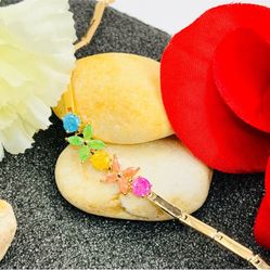 NEW Multicolor Galaxy Candy CZ Flower Marquis Gemstone Rose Gold Plated Bracelet