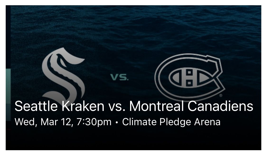 Seattle Kraken vs Montreal Canadians (3/12/25)- Price Per Seat 