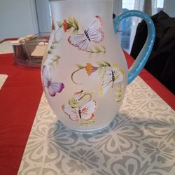 Glass Pitcher With Painted Butterflies 
