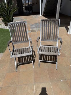 Vintage Set of 2 Teak and Metal Folding Arm Chair