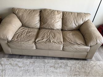 Beige Leather Sofa and Loveseat Set