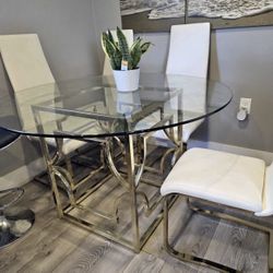 ROUND GLASS top DINING TABLE w/ Beautiful GOLD BASE 😍😍👌🏻😍😍