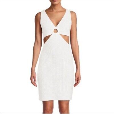 Madden NYC Cut Out Ring Crochet Knit Mini Dress in Off White Size l
