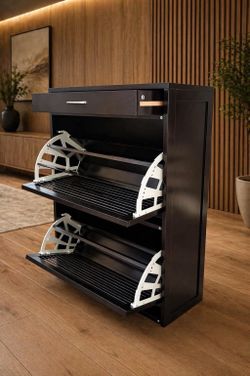 Narrow Shoe Organizer Cabinet with 2  Large Flip Drawers & 1 drawers t, espresso