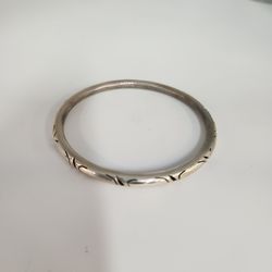 Vintage 925 Sterling Silver Geometric Engraved Hinged Bangle  Bracelet