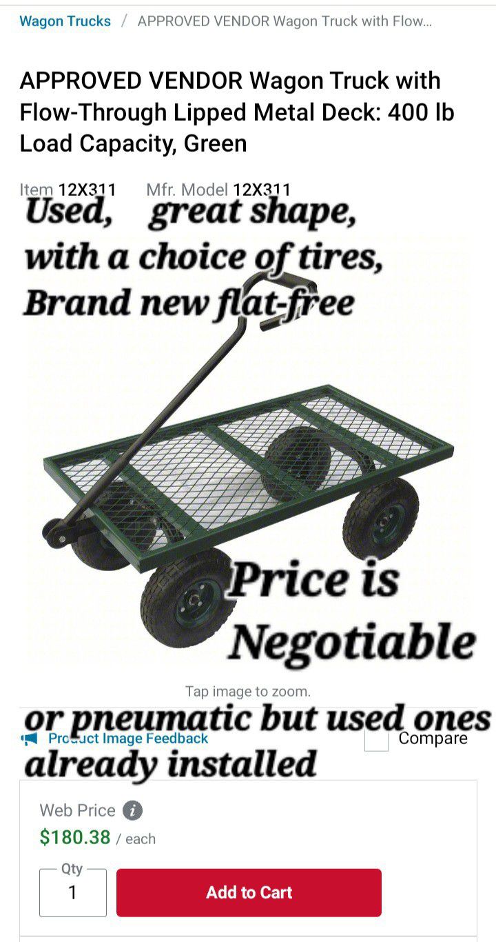 Taking Offers,   Wagon Truck with Flow-Through Lipped Metal Deck: 400 lb Load Capacity, Green

