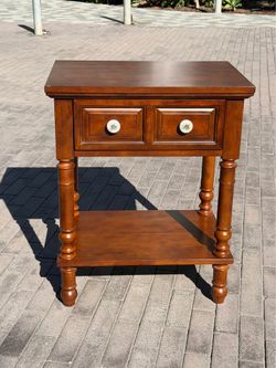 Pier 1 Cherry Nightstand with Drawer, Turned Legs & Lower Shelf
