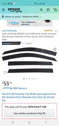 Auto Ventshade 894035 Low Profile Dark Smoke Ventvisor Side Window Deflector, 4-Piece Set for 2015-2018 Ford Edge