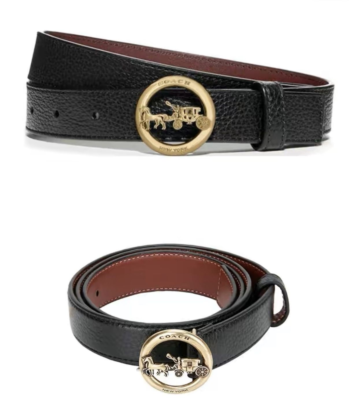 Coach Black Leather Belt with Gold Coach Horse & Carriage Buckle Coach Horse and Carriage Buckle Reversible Belt – Club de Mode main image 2