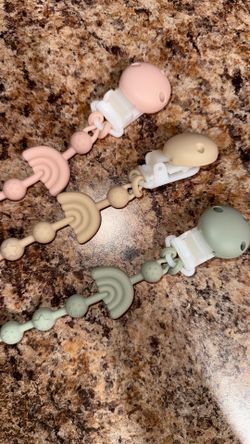 Pacifier Clips— Pink, Beige, Sage