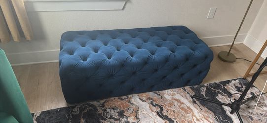Blue velvet ottoman