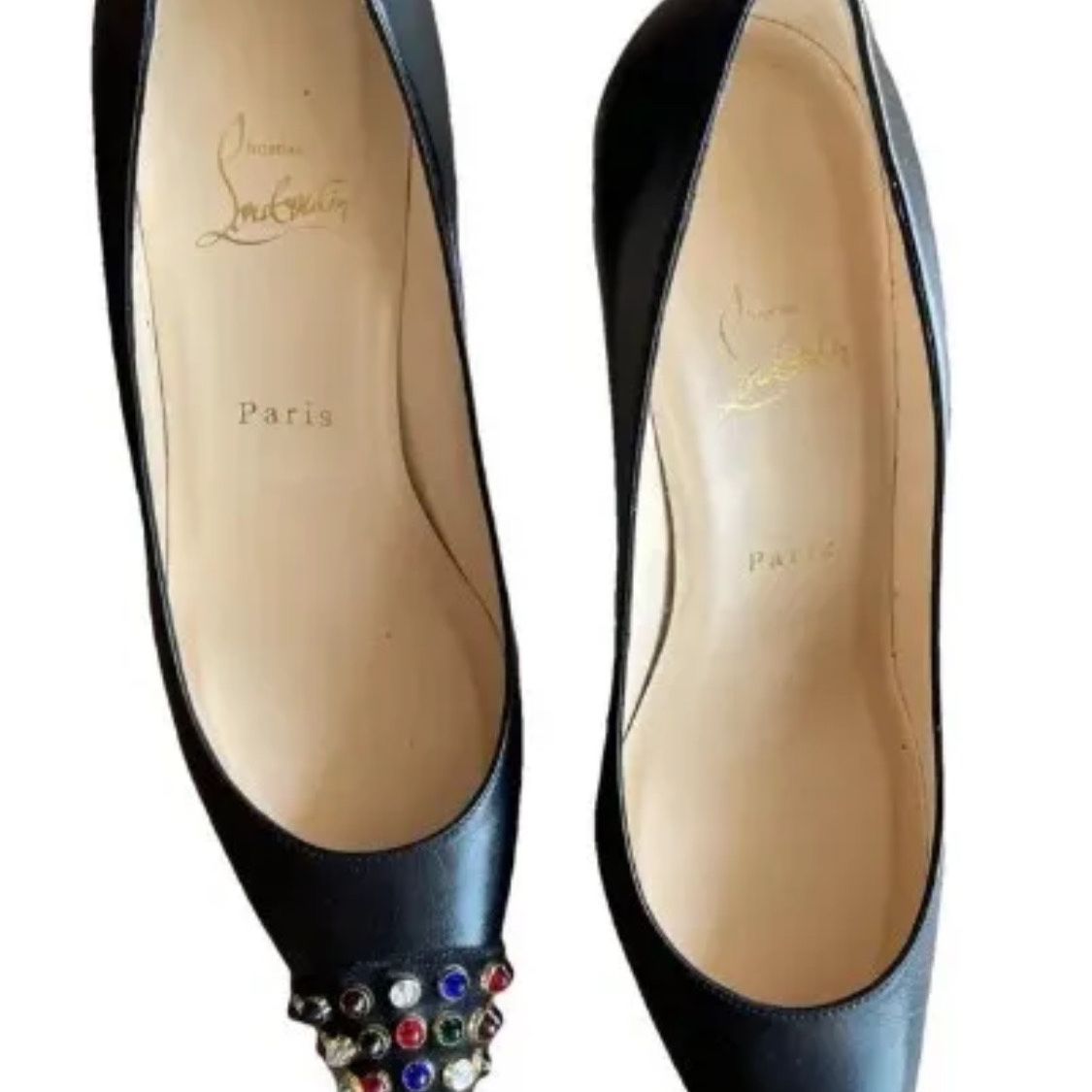Christian Louboutin Black leather Cabo pumps 100mm with multicolor jewels 