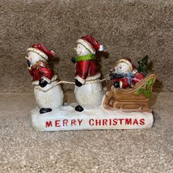 Snowman Family Figure Sledding Christmas decor 6” long Resin