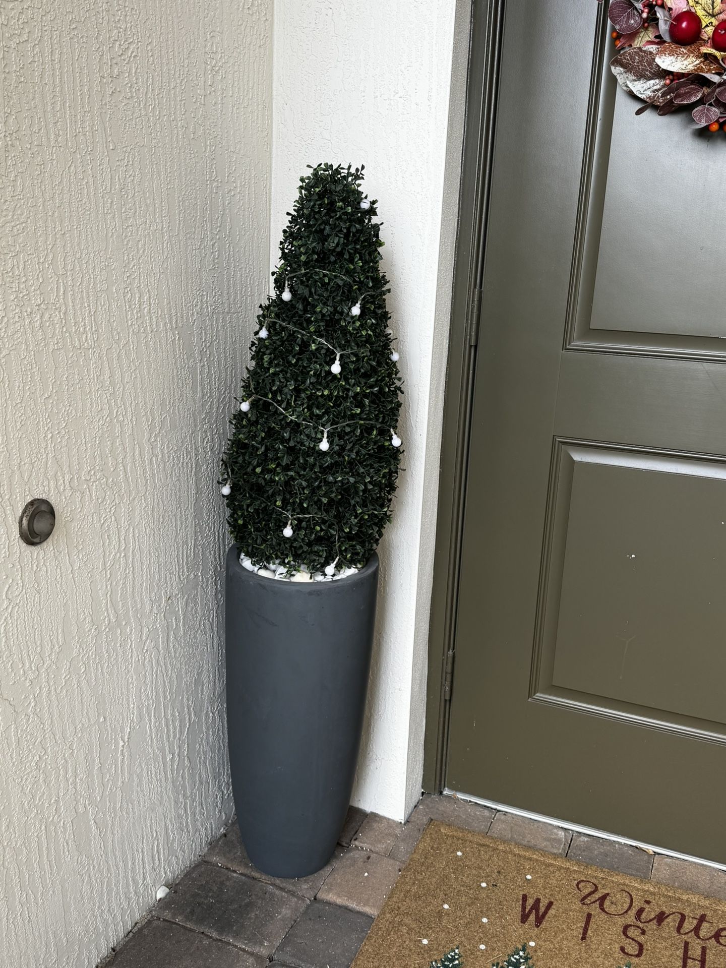 50 in. Artificial Boxwood Topiary with Gray Cylindrical Planter UV Resistant (Indoor/Outdoor)
