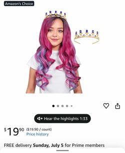 ColorGround Long Wavy Pink and Light Blue Mixed Cosplay Wig with Crown (Small Size)