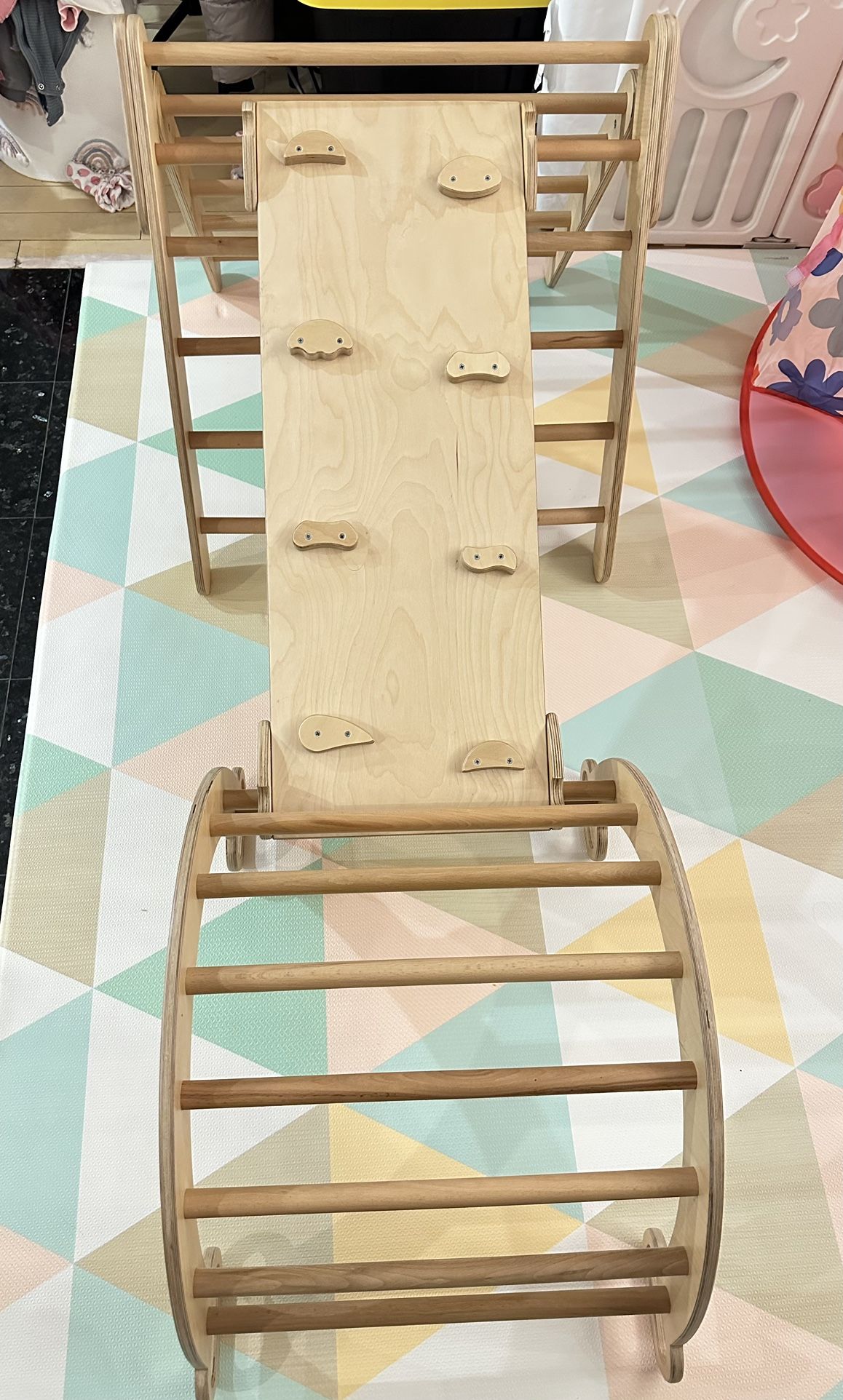 Triangle Set 7in1 Foldable Baby Climbing Toys Wooden Montessori Climbing Set with Arch&Ramp&Ladder Baby Climber Indoor Jungle Gyms for Toddlers