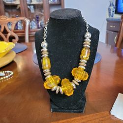 Silver And Amber Color Necklace 