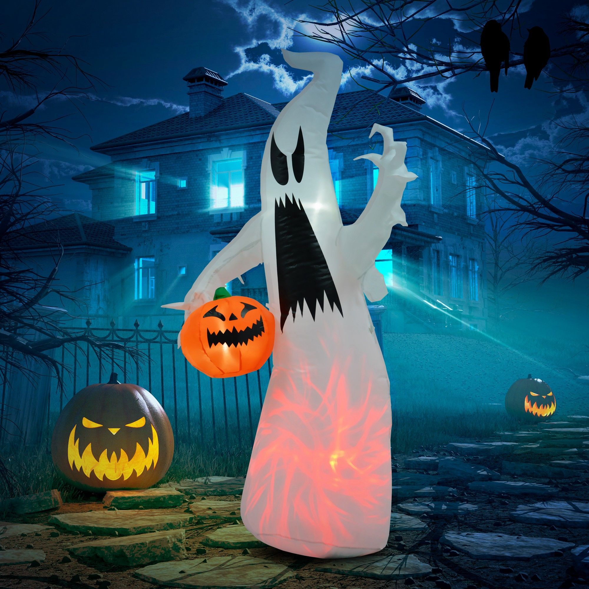  5.9' Halloween Inflatable Outdoor Decoration Ghost with Pumpkin, Blow Up LED Yard Decor for Garden, Lawn, Party, Holiday, Waterproof