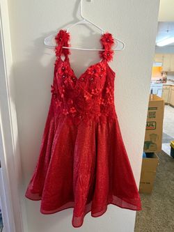 Red Glitter Floral Appliqué Mini Dress