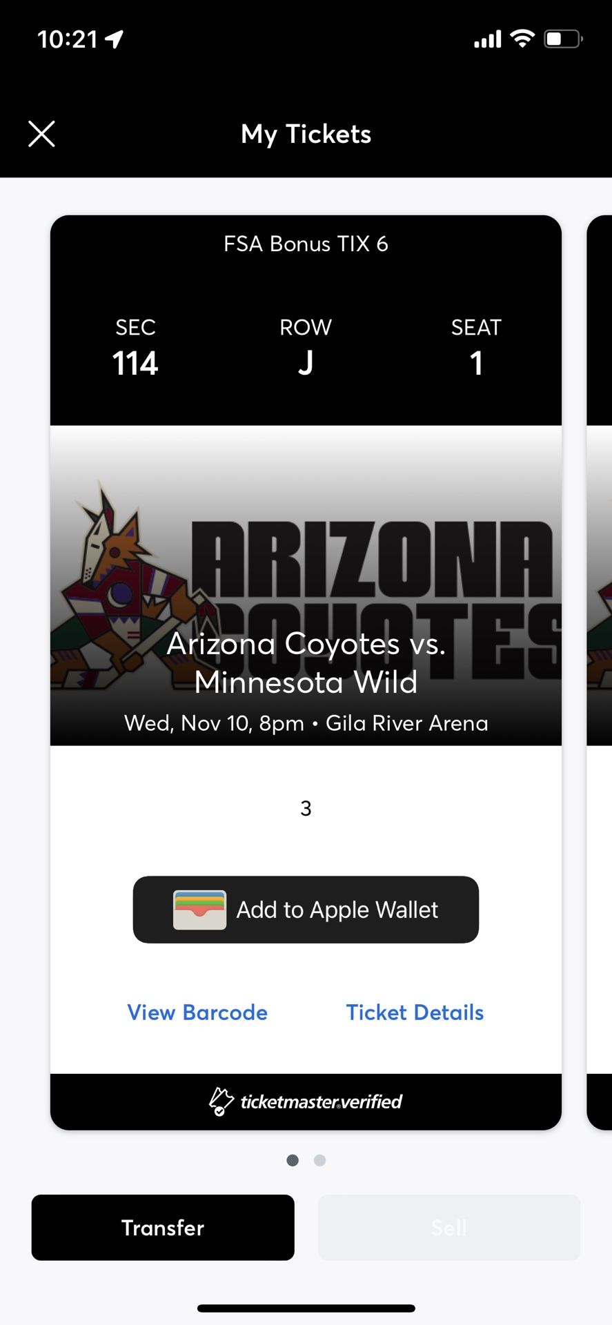 Arizona Coyotes Vs Minnesota Wild (2 Tickets, Lower Level)