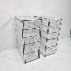 Clear Acrylic 5-Drawer Stackable Storage Tower Set of Two