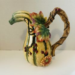 Vtg Fritz & Floyd Classics Harvest Heritage county ceramic tea pitcher 10' tall