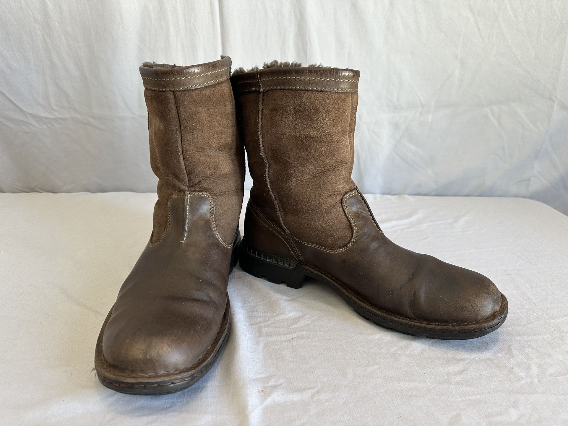 UGG Australia Brown Leather Suede Sheepskin Shearling Lined Boots Men'