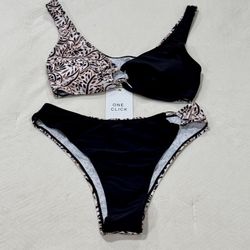 Black and Floral Pink Women's Swimwear