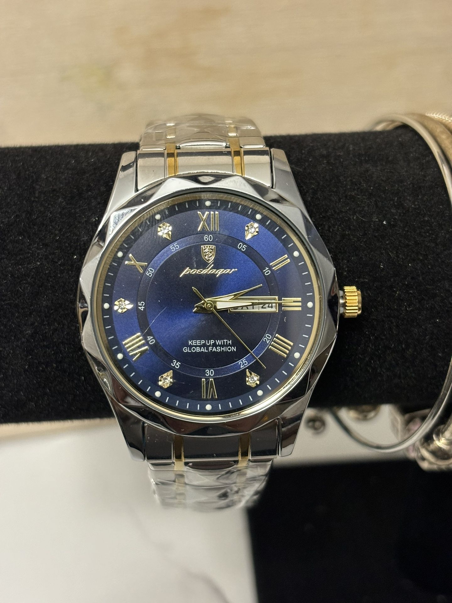 Luxury Blue Face  Silver And Golden Watch