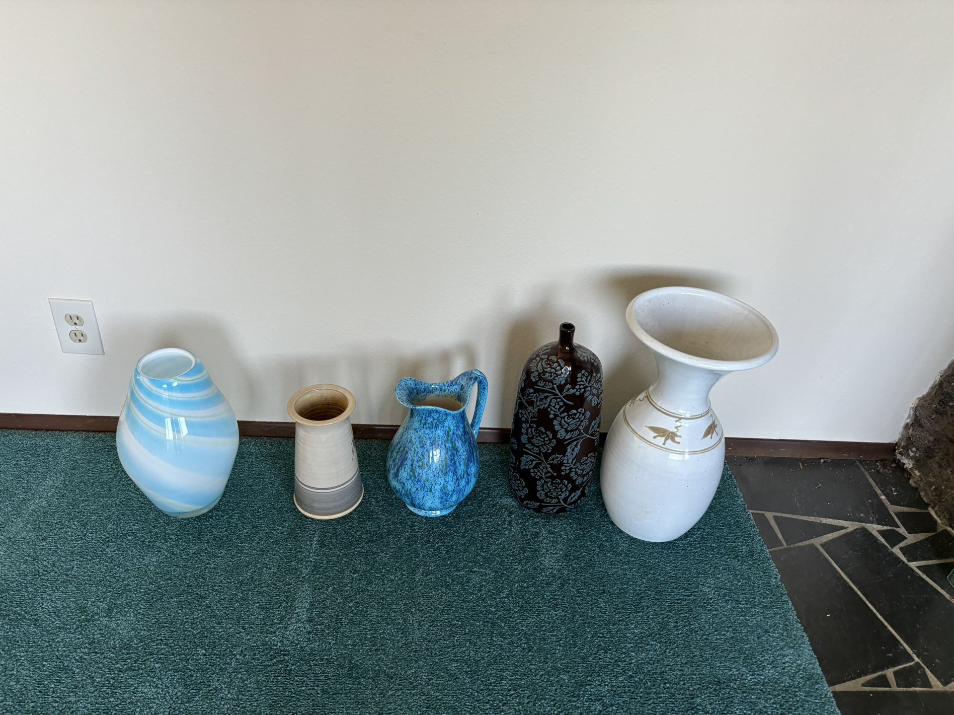 Four Pottery Containers… Three Of Them Are Signed… And One Blown Glass Vase