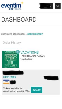 VACATIONS concert tickets