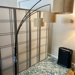 Modern Arc Floor Lamp & Kitchen cart w/wheels & 2 sturdy black side tables
