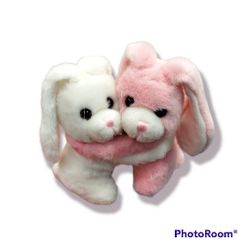 Wishpets Pink  And White Easter Bunnies Hugging Rabbits Stuffed Animal Plush