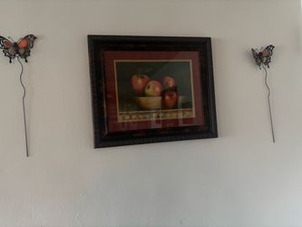 Framed Still Life Apple Print with Dark Wood Frame