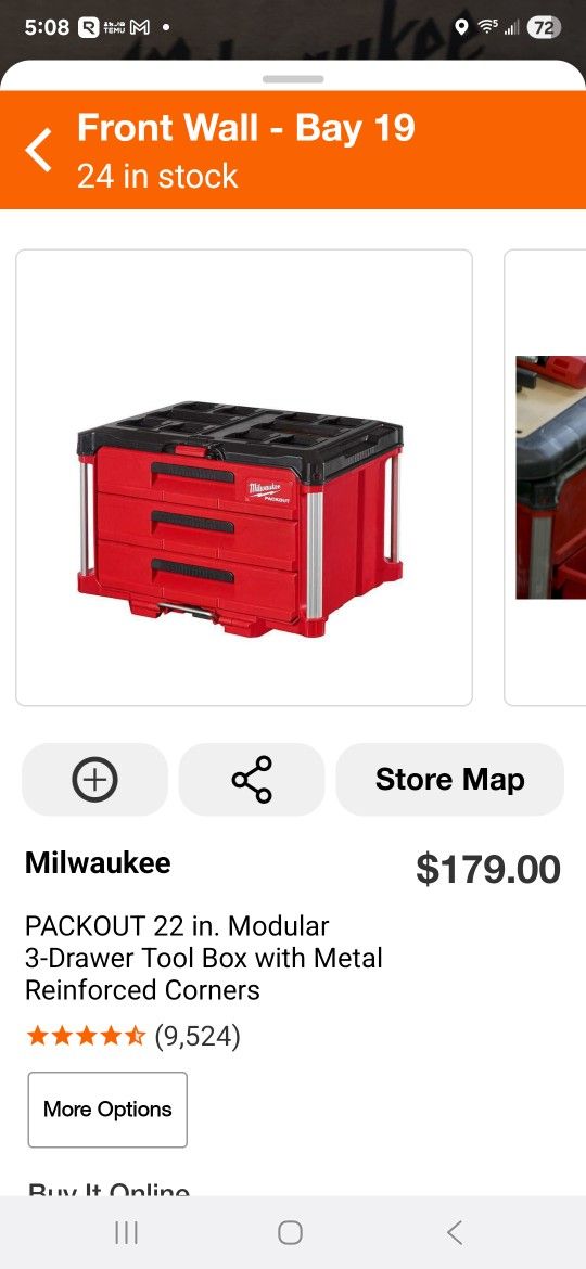 Milwaukee
PACKOUT 22 in. Modular 3-Drawer Tool Box with Metal Reinforced Corners